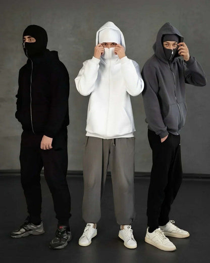 Balaklava double-layered zip-up hoodie