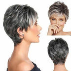 Glueless Salt and Pepper Short Straight Bob Pixe Cut Wig