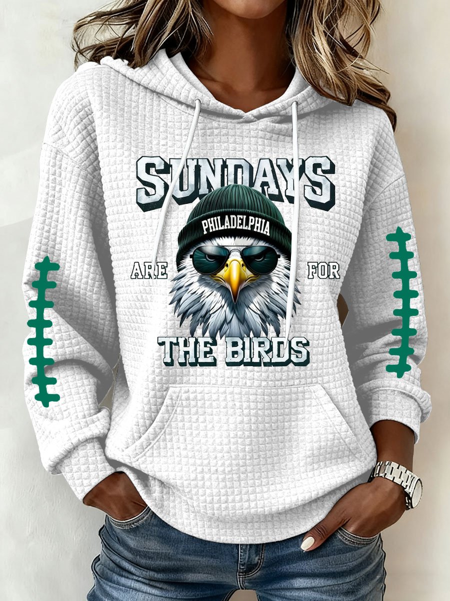 Women's Football Print Plaid Fabric Hooded Sweatshirt