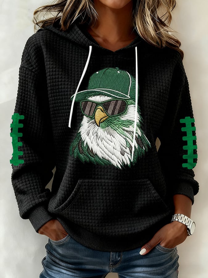 Women's Football Print Plaid Fabric Hooded Sweatshirt