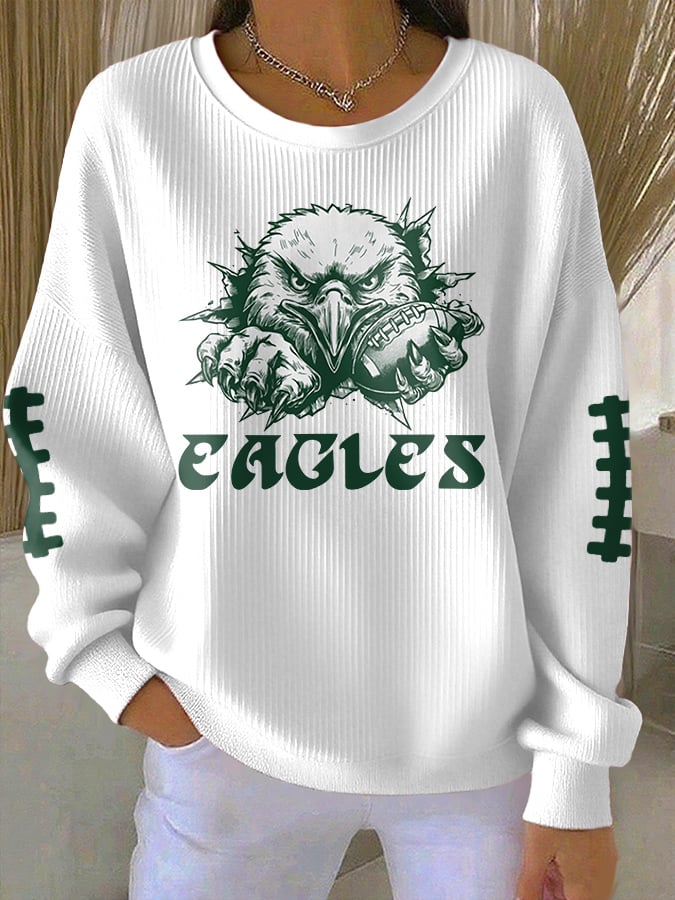 Women's Casual Rugby Print Long-Sleeve Knit Top