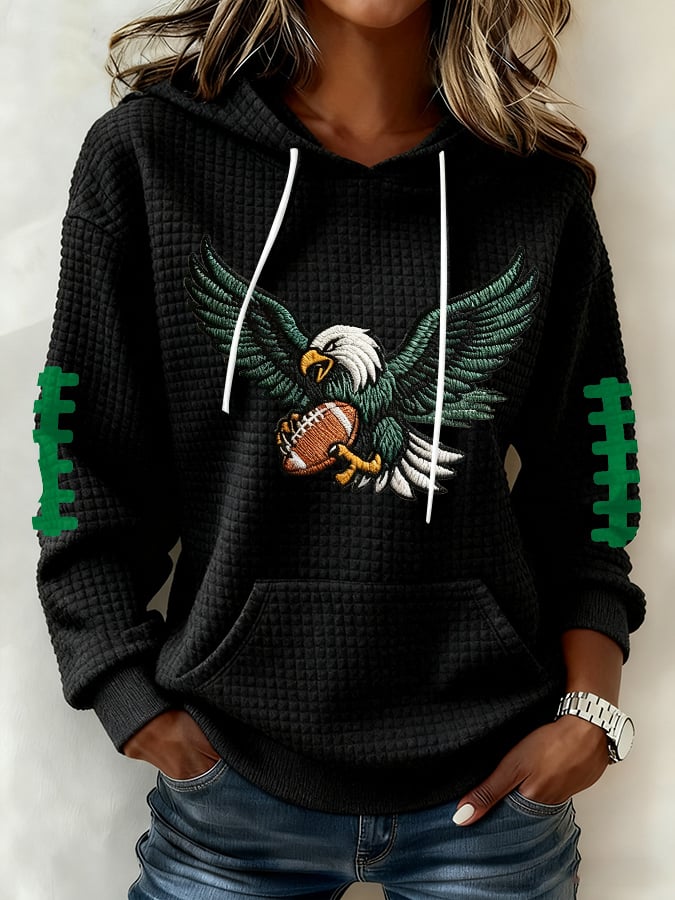 Women's Football Print Plaid Fabric Hooded Sweatshirt