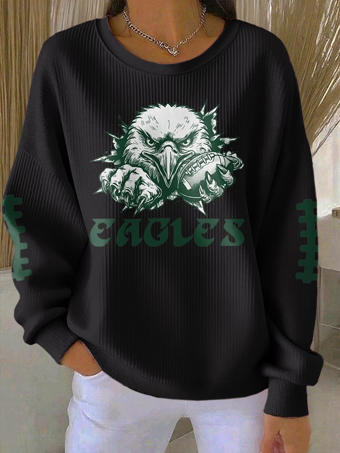Women's Casual Rugby Print Long-Sleeve Knit Top