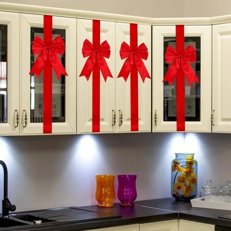 This Week Promotions🎉🎉Christmas Cabinet Door Fringe Lime Red Large Bow Wreath 79 x 2.4 Inches Polyester Fiber No Batteries Needed Festive Home Decoration