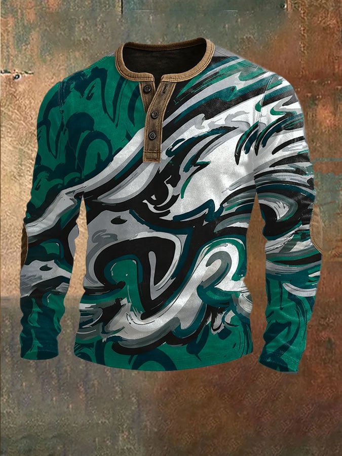 Men's Football Print Henley Top