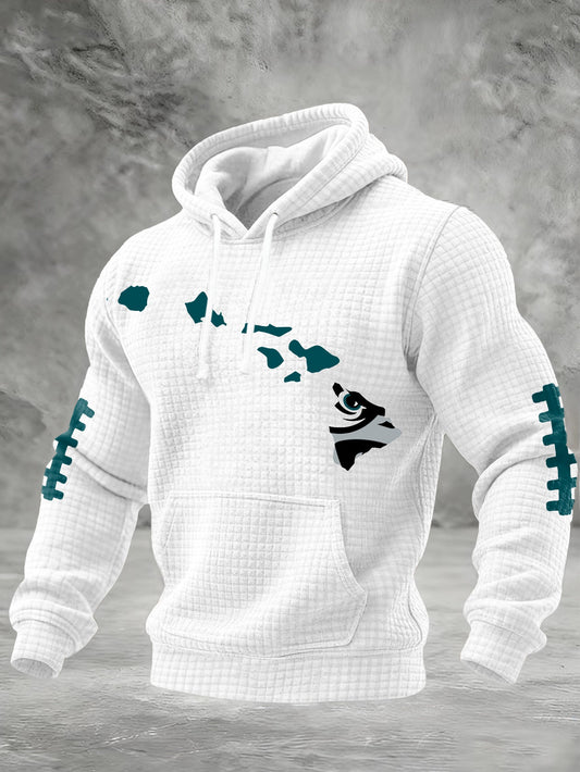 Men's Football Print Checkered Fabric Hooded Sweatshirt