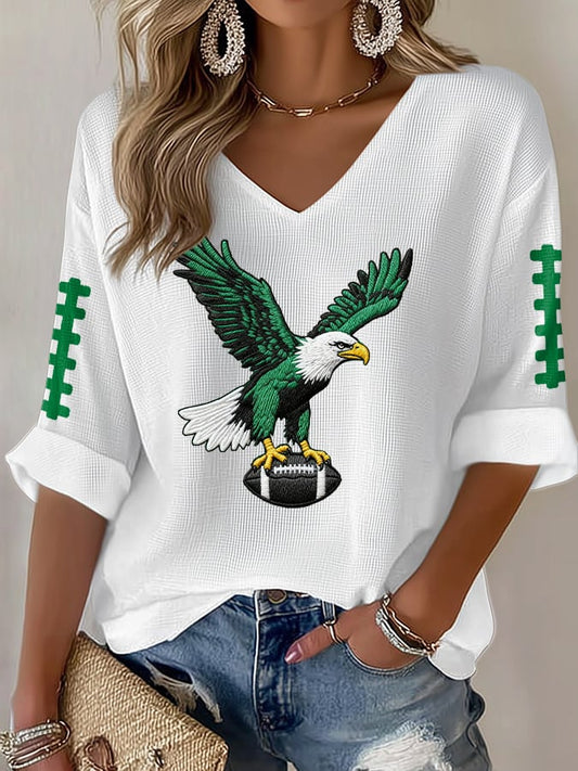 Women's Rugby Print Waffle Long Sleeve T-Shirt