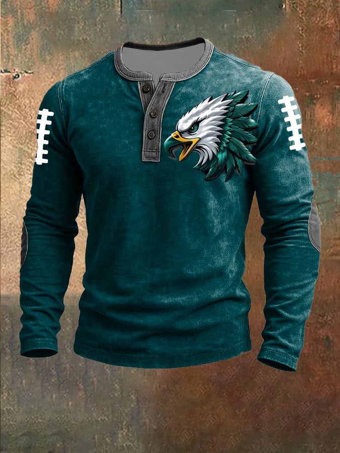 Men's Football Print Henley Top