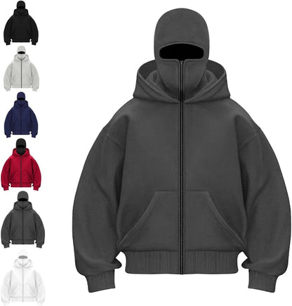 Balaklava double-layered zip-up hoodie