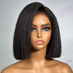 New Glueless Yaki Kinky Straight 200% Density Black Wig