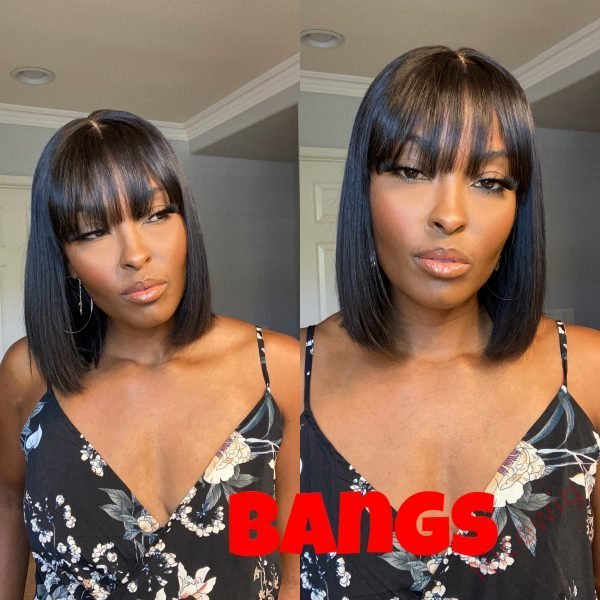 Glueless Short Bob Wig With Bangs Straight Brazilian Hair Wigs