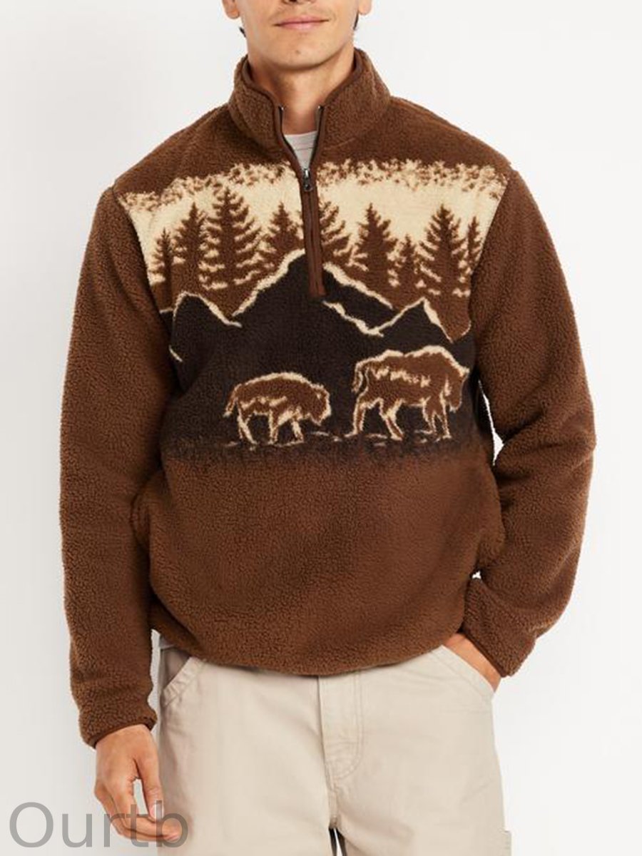 Men's Western Cowboy Printed Zip Pullover
