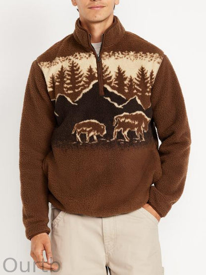 Men's Western Cowboy Printed Zip Pullover