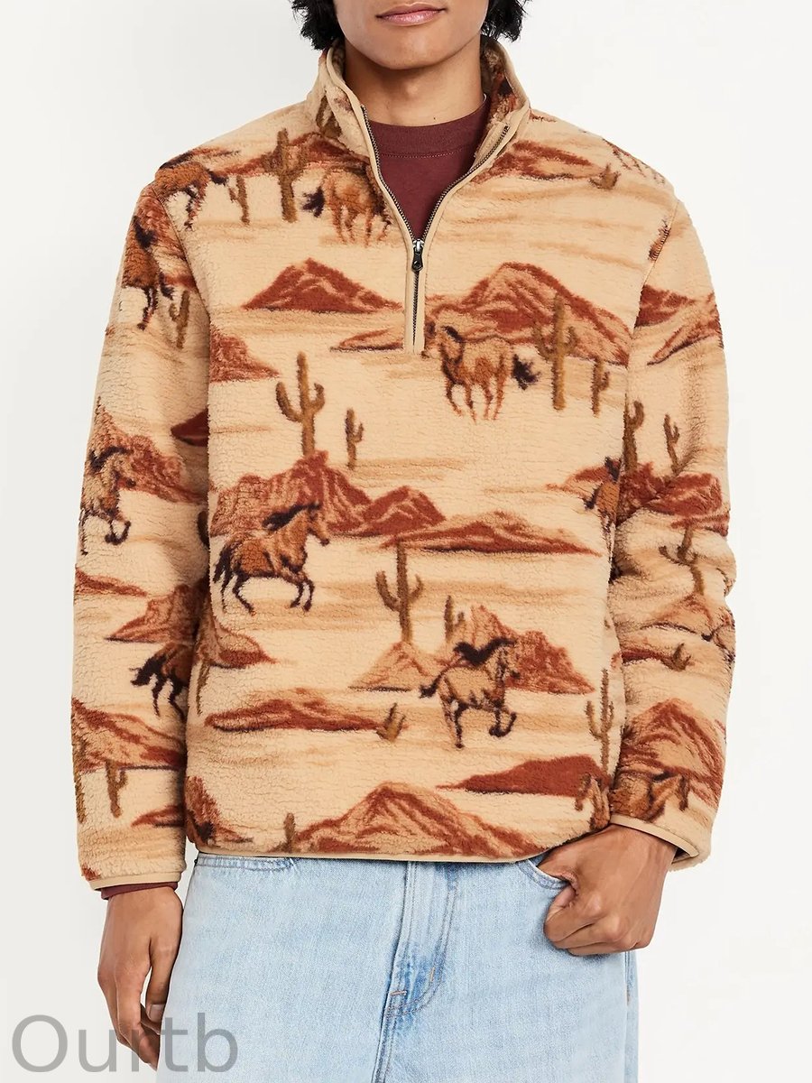 Men's Western Cowboy Printed Zip Pullover