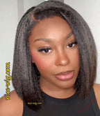 New Glueless Yaki Kinky Straight 200% Density Black Wig