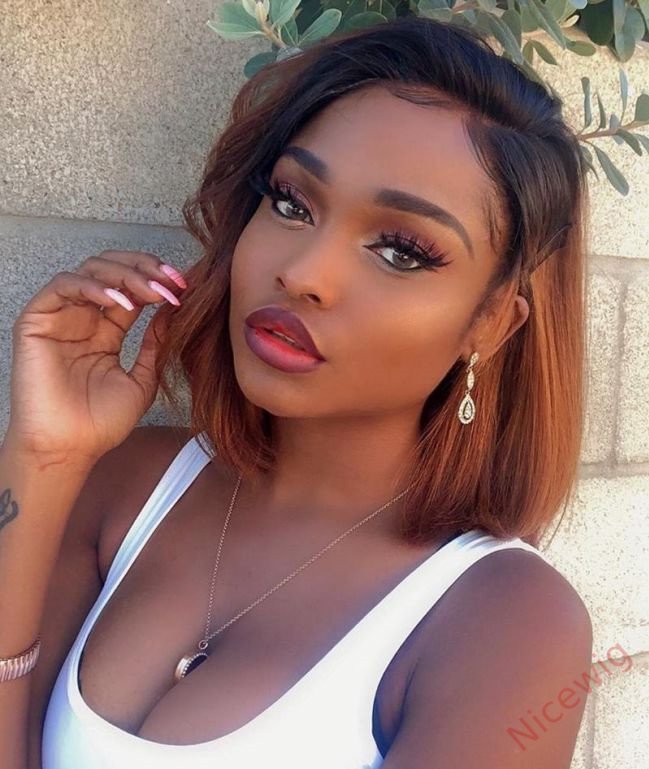 Black Gradient Light Brown Brazilian Straight Hair BOB Wigs Lady Wig