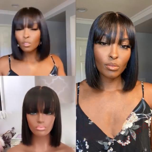 Glueless Short Bob Wig With Bangs Straight Brazilian Hair Wigs