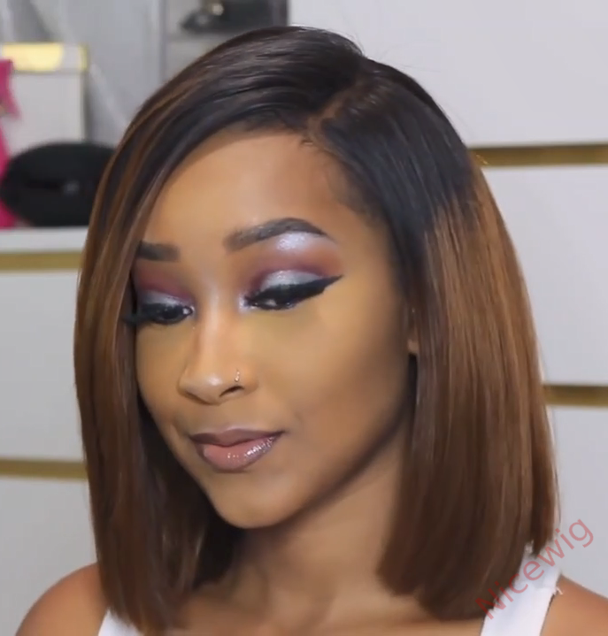 Black Gradient Light Brown Brazilian Straight Hair BOB Wigs Lady Wig
