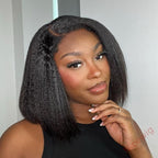 New Glueless Yaki Kinky Straight 200% Density Black Wig