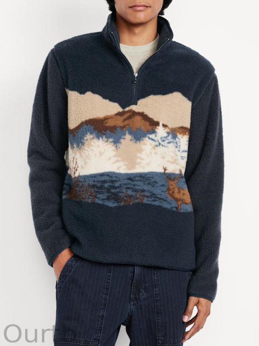 Men's Western Cowboy Printed Zip Pullover
