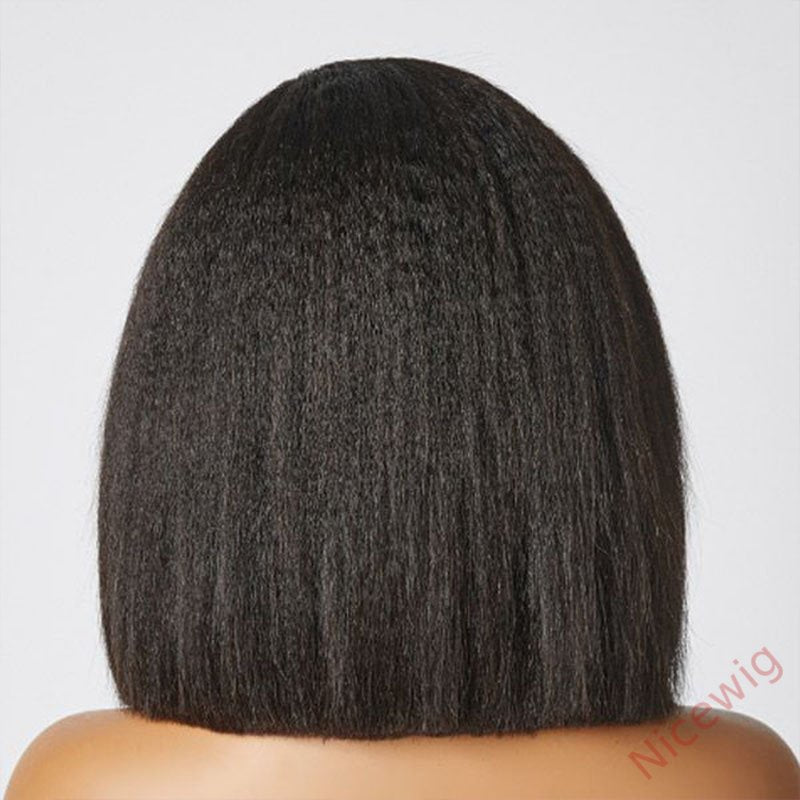 New Glueless Yaki Kinky Straight 200% Density Black Wig