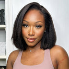 New Glueless Yaki Kinky Straight 200% Density Black Wig