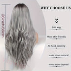 Fashion Ombre Black Light Gray Body Wave Wig 24-inch Curly Wave Long Wig