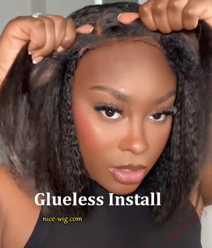 New Glueless Yaki Kinky Straight 200% Density Black Wig